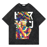 Washed retro T-shirt street print cotton short sleeves