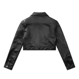 Women Jacket Motorcycle Short PU Leather Coat Lapel Leather Jacket