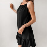 Corset Dress Slip Dress round Neck Sexy Backless Loose Satin Wrinkle Dress