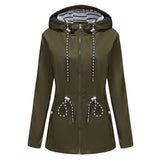 Women's Trench Coat Long-Sleeved Waterproof Mid-Length Trench Coat Women's Hooded Striped Raincoat