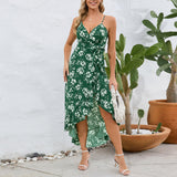 Women Date Dress Summer Sexy Suspender Dress Irregular Pattern Print Dress