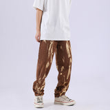 Men Jeans Washed Distressed Baggy Straight Trousers Tie-Dye Gradient Denim Trousers