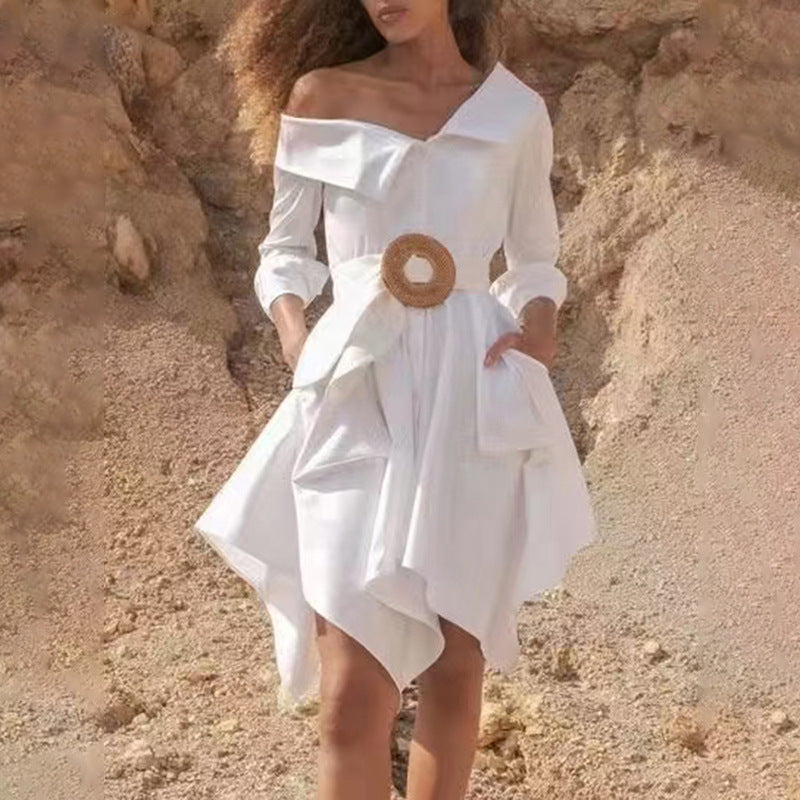 Women Dresses Long Sleeve Shirt Dress Spring Short Skirt (Qymy0409)