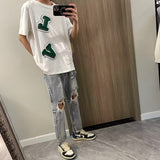 Men Jeans Ripped Jeans Men's Summer Vintage Distressed Zipper Trousers