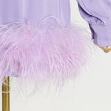 Women Dresses Short Skirt Spring Lapel Feather Long Sleeve Dress (Qymy0409)