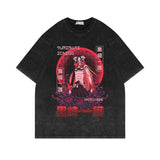 Washed and old short-sleeved T-shirt retro high street loose cotton