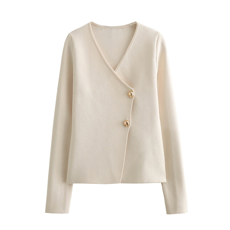 Women Tops Spring Summer Slim-Fit Knitted Blazer V-neck Sweater