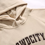 Unisex Winter Cotton Coat Letter Embroidered Hoodie Vintage Polar Fleece Pullover Top