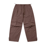 Men Sweatpants Pleated Loose-Fitting Wide-Leg Trousers Outdoor Sports Drawstring Ankle Banded Pants