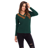 Women Knitted Sweater Casual Top Autumn Crew Neck Long Sleeve Color Matching Sweater