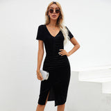 Women Dress Spring and Summer Sexy Split Ruffle Hip Slim Fit Dress