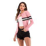 Women Knitted Sweater Autumn Striped Knitted Cardigan Long Sleeve round Neck Sweater Small Coat