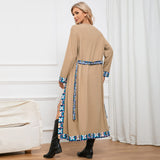 Women Date Dress Long Sleeve Thin-Strap Nightgown Autumn and Winter Broken Lace Cardigan Long Coat