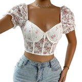 Women Party Tops Lace Short Sleeve Top Vest