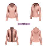 Red Leather Jacket Spring and Autumn Hooded Leather Coat Women's Detachable Hat Windproof Jacket