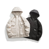 Unisex Winter Cotton Coat Pocket Decorative Hooded Cotton-Padded Coat Vintage Outdoor Work Clothes Cotton-Padded Coat