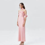 Women Dresses Summer Slim Fit Long Dress Satin off-the-Shoulder Dress