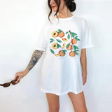 Hand Draw Peach Summer New Cartoon  T-shirts Harajuku