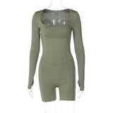 Women Jumpsuit Spring Sexy U Collar Back Zipper Slim Fit Long Sleeve Jumpsuit