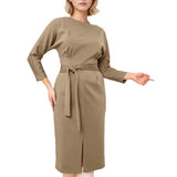 Women Dress Black Knitted Dress Autumn and Winter round Neck Long Sleeve Skirt