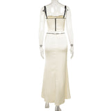 Women Tops Spring Bare Midriff Slim Fit Two-Piece Set Sexy Camisole Mid-Length Dress Set