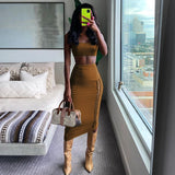 Women Dresses Summer Hollow out Cropped Tank Top Slim Skirt Suit