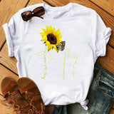 Maycaur Women's T-shirt Casual Kawaii Sunflower Butterfly