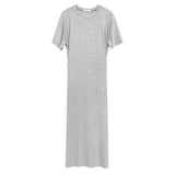 Women Dresses Short Sleeve Button Pleated Dress Loose Long Dress