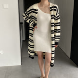Women Cardigan Sweater Striped Sweater Autumn and Winter Loose-Fitting Long Sleeve Sweater W2361