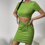 Women Dress Spring and Summer Sexy Hollow Sheath Knitted I Short Sleeve Dress