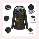 Women's Trench Coat Long-Sleeved Waterproof Mid-Length Trench Coat Women's Hooded Striped Raincoat