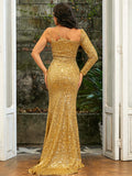 Harlem Nights Outfits Spring V-neck Hip Sequined off-the-Shoulder Long Evening Dress