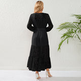 Women Date Dress Autumn Winter Sexy Long Sleeve round Neck Lace Long Dress Dress