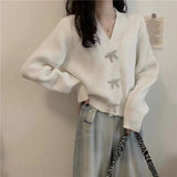 Women Knitwear Spring and Autumn V-neck Bowknot Knitted Sweater
