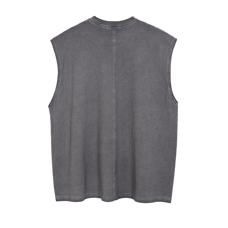 Men Vest Cross Vintage Distressed Sleeveless T-shirt Summer Loose Vintage Vest