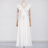 Women Dresses Spring V-neck Dress Long Dress (Qymy0409)