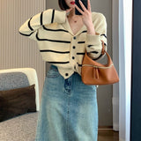 Women Knitwear Autumn Striped Sweater Loose Knitted Cardigan