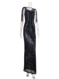 Women Evening Gown Sexy Retro Green Sequins Dress Evening Dress