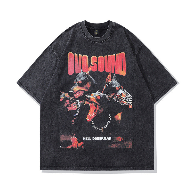 Men T Shirt Doberman Pinscher Printed Distressed Half Sleeve T-shirt