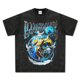 Mens Vintage Rock Band T-Shirt Vintage White Ink Print Short Sleeve Loose T-Shirt