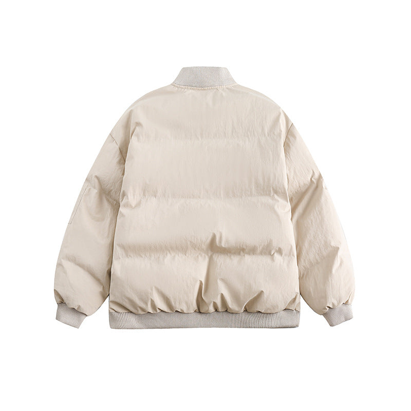 Unisex Winter Cotton Coat Embroidered Logo Baseball Collar Cotton Coat Loose Cotton Coat