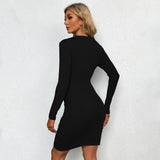 Women Dress Spring and Summer Sexy Hollow-out Slim-Fit Sheath Long Sleeve Dress