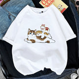 Kawaii Cat Women Print Funny T-shirt Girl Animal Y2K Fashion