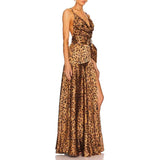 Women Dresses Sexy Leopard Print Suspender Dress Spring V-neck Dress (Qymy0409)