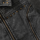 Women Jacket Slim-Fit Double Zipper Split Denim Jacket