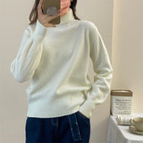 Women Knitted Pullover Turtleneck Sweater Vintage Loose Autumn Winter Coat