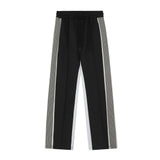 Men Sweatpants Casual Pants Side Stripe Stitching Straight-Leg Trousers Elastic Waist Sports Pants