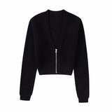Women Sweater Knitwear Autumn and Winter V-neck Short Zip Sweater Sweater Coat
