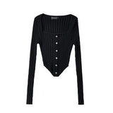 Women Sweater Knit Wear Square Collar Button Sweater Cardigan Top