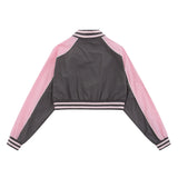 Women Jacket Letter Affixed Cloth Embroidered Short Baseball Uniform